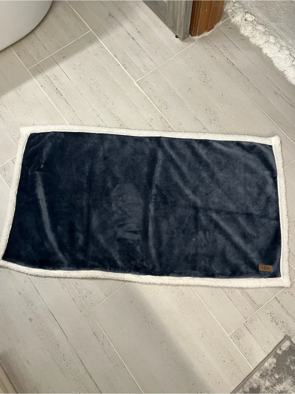 UGG 2 Navy Plush Pillow Sham with cozy Cream Sherpa Trim